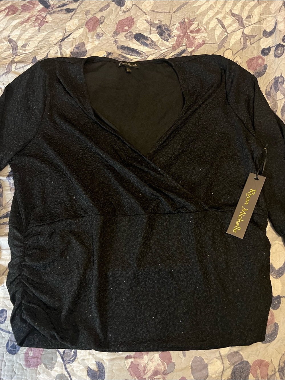 Ryan Michelle Black Long-Sleeve Surplice Wrap Top